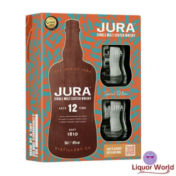 Isle Of Jura 12 year old single malt whisky with 2 Glass Gift Pack 700ml