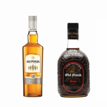 Old Monk 7YO Rum + 100 Pipers 12YO Whisky – 2 Bottle Combo