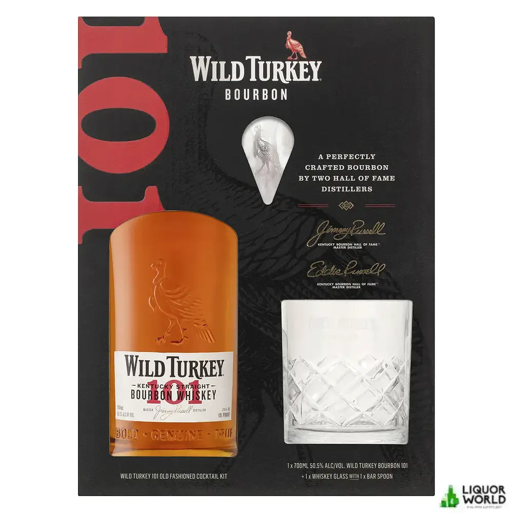 Wild Turkey 101 Old Fashioned Cocktail Kit + Glass Gift Set Kentucky Straight Bourbon Whiskey 700mL Wild Turkey 101 Old Fashioned Cocktail Kit + Glass Gift Set Kentucky Straight Bourbon Whiskey 700mL
